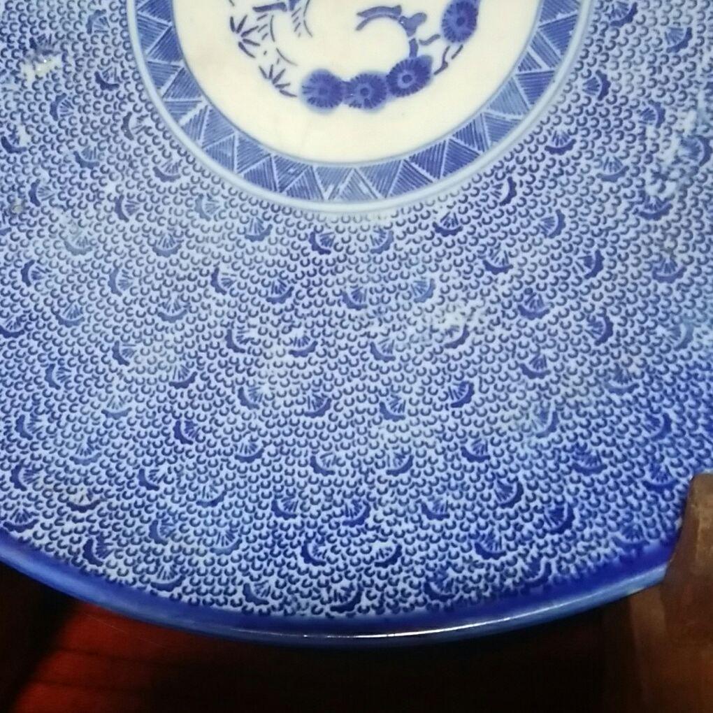 古伊万里　染付　微塵子唐草紋様