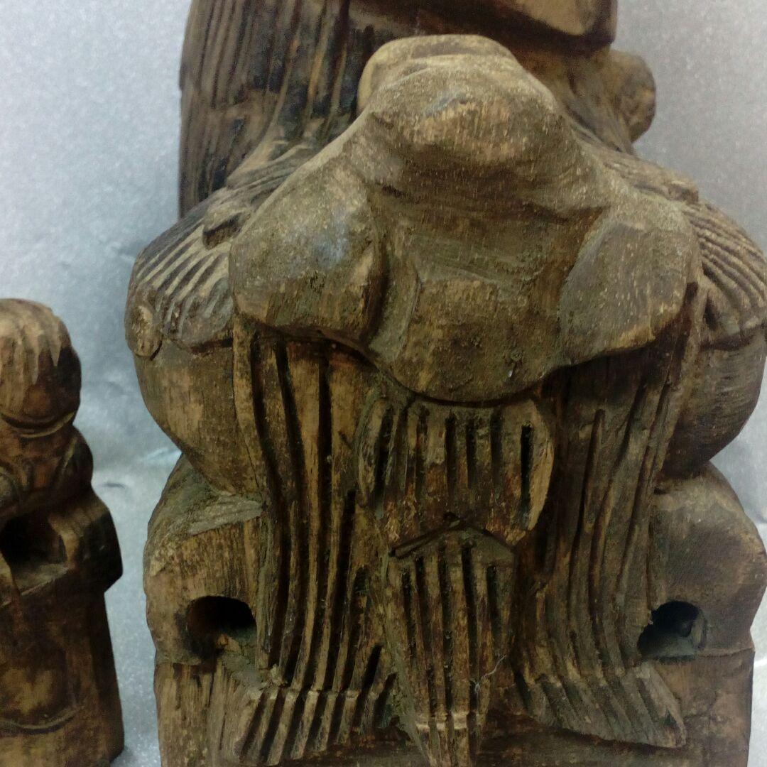 仏教古美術中国朝鮮方面江戸期頃細密造形木彫ニ対獅子２５〜２７センチ寺社仏閣当時物