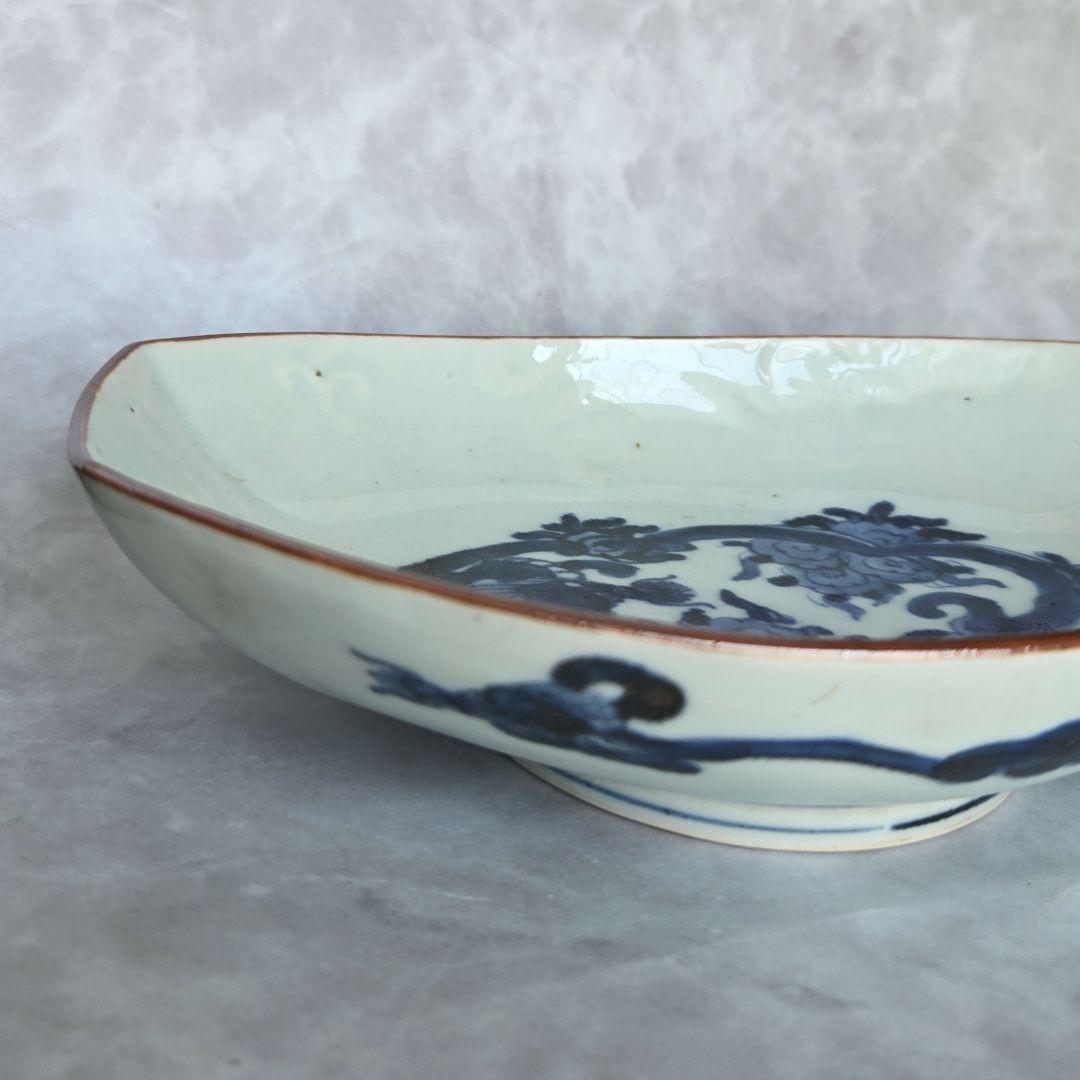 無傷　古伊万里　染付　長皿　陽刻　雲竜　雲龍　金継ぎ　アンティーク　骨董