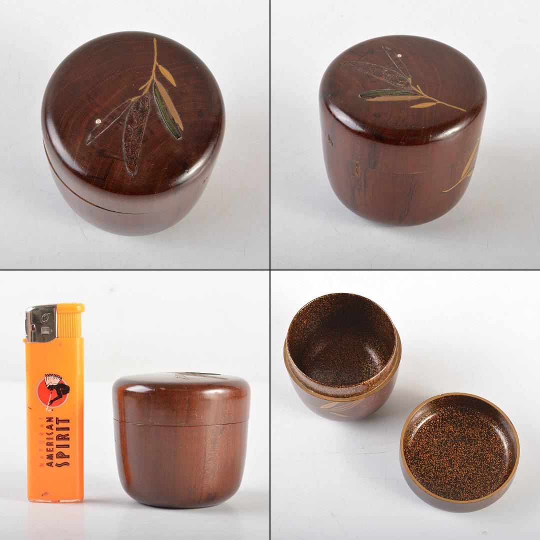 茶道具　漆塗　笹露蒔絵　小棗　桐箱付　V　R5912