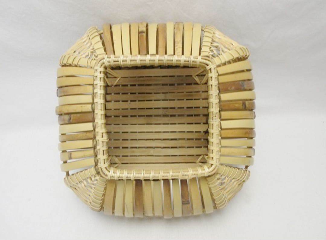 ほぼ未使用 華道具 竹心斎造 花籠 竹おとし付 花器 和室 竹細工 共布 共箱