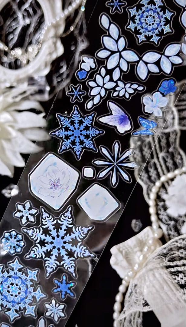 【9378】海外　5m巻　貝殻光カッティングマスキングテープ　雪花　水晶