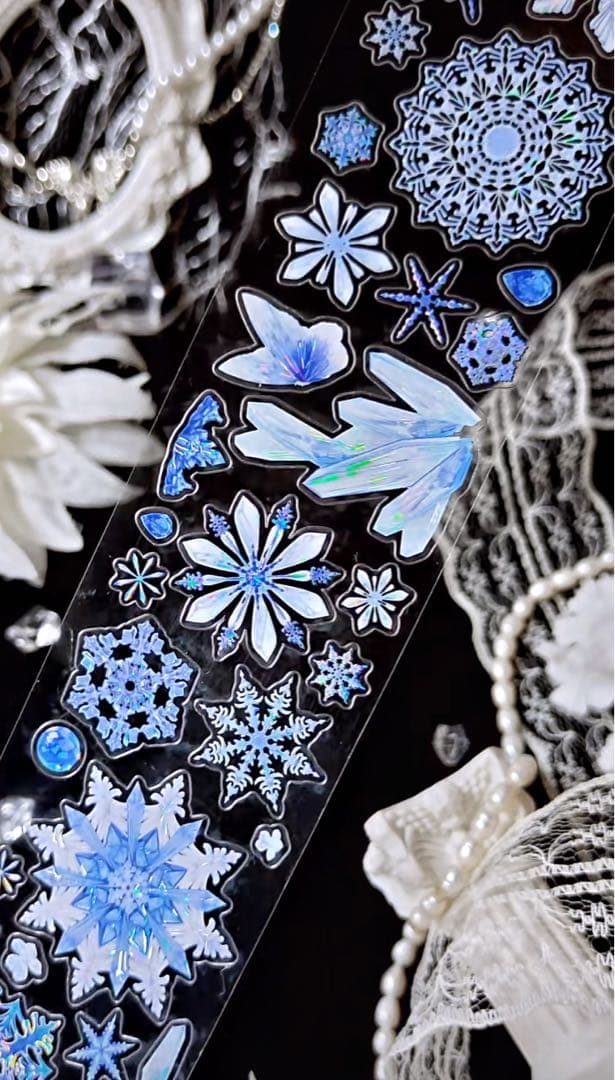 【9378】海外　5m巻　貝殻光カッティングマスキングテープ　雪花　水晶