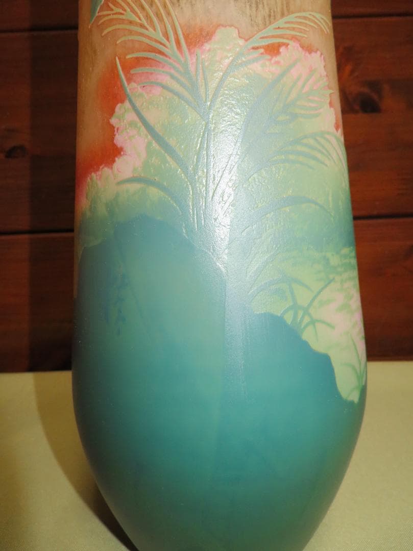 ◆飾り花器　多層被せガラス　酸化腐食彫刻　作者不明◆