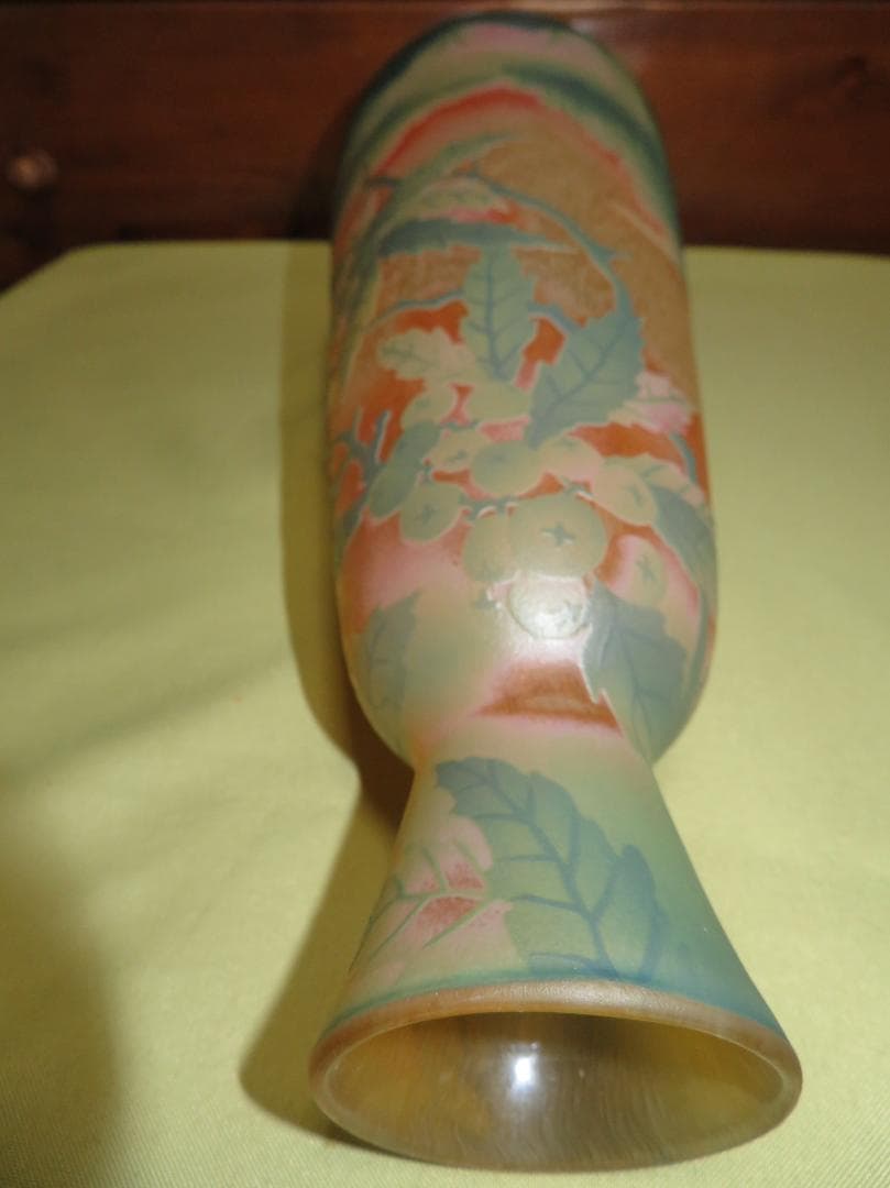 ◆飾り花器　多層被せガラス　酸化腐食彫刻　作者不明◆