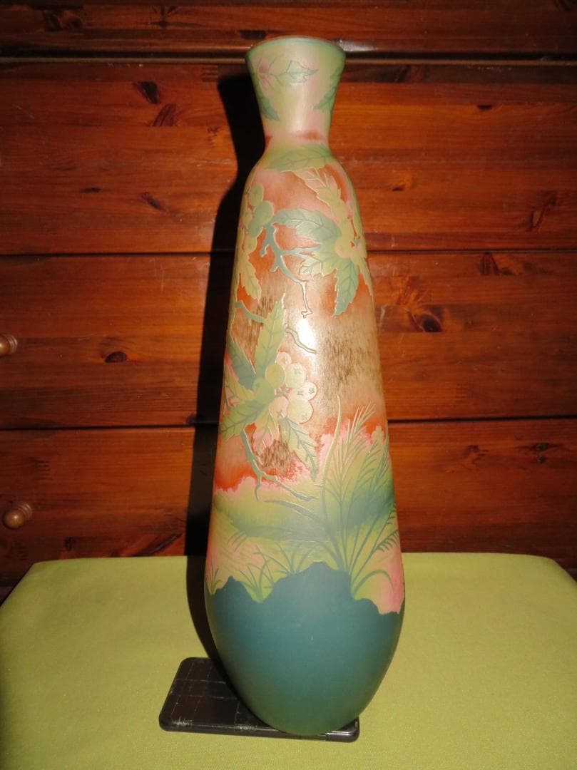 ◆飾り花器　多層被せガラス　酸化腐食彫刻　作者不明◆