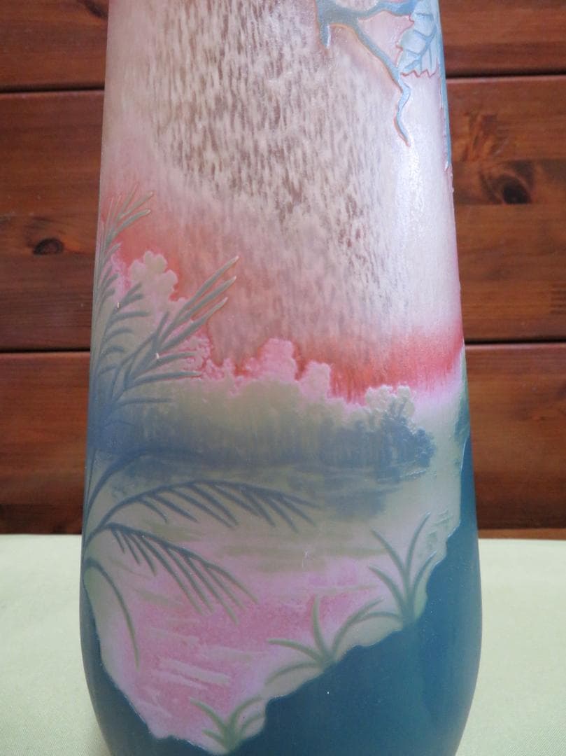 ◆飾り花器　多層被せガラス　酸化腐食彫刻　作者不明◆