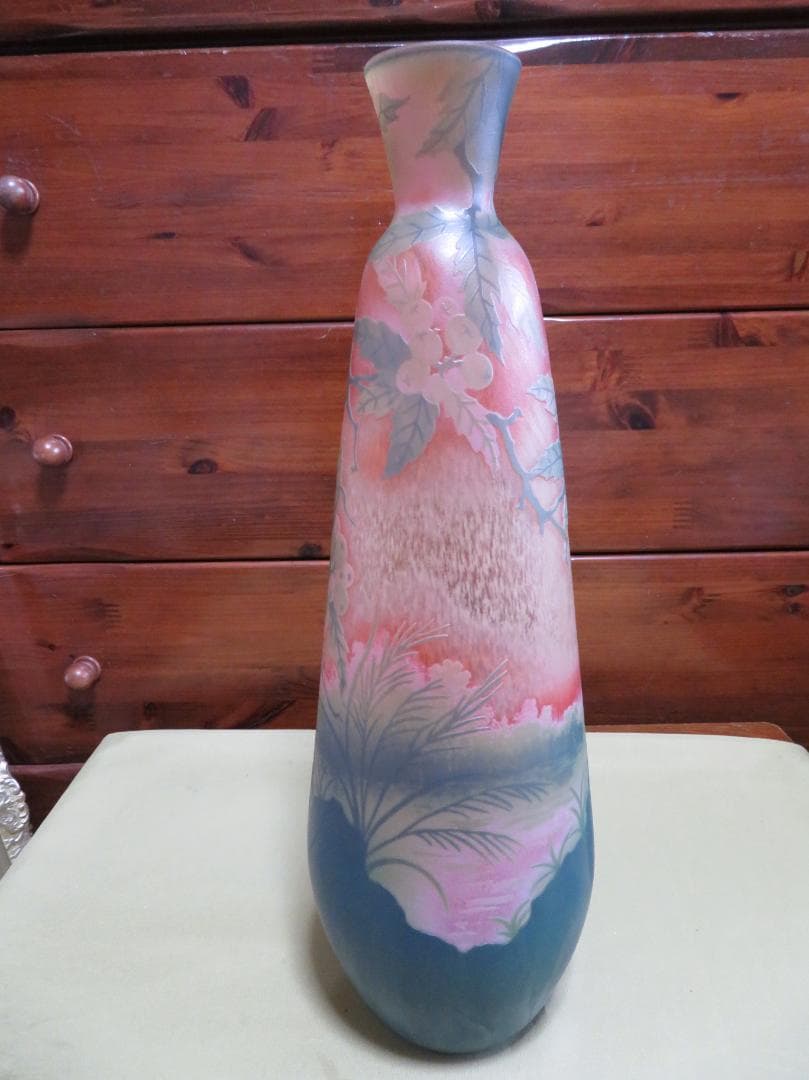 ◆飾り花器　多層被せガラス　酸化腐食彫刻　作者不明◆