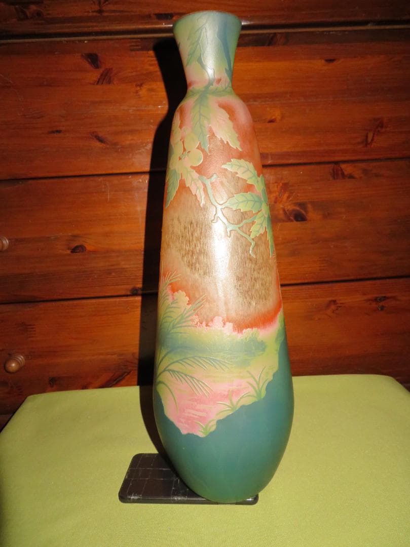 ◆飾り花器　多層被せガラス　酸化腐食彫刻　作者不明◆