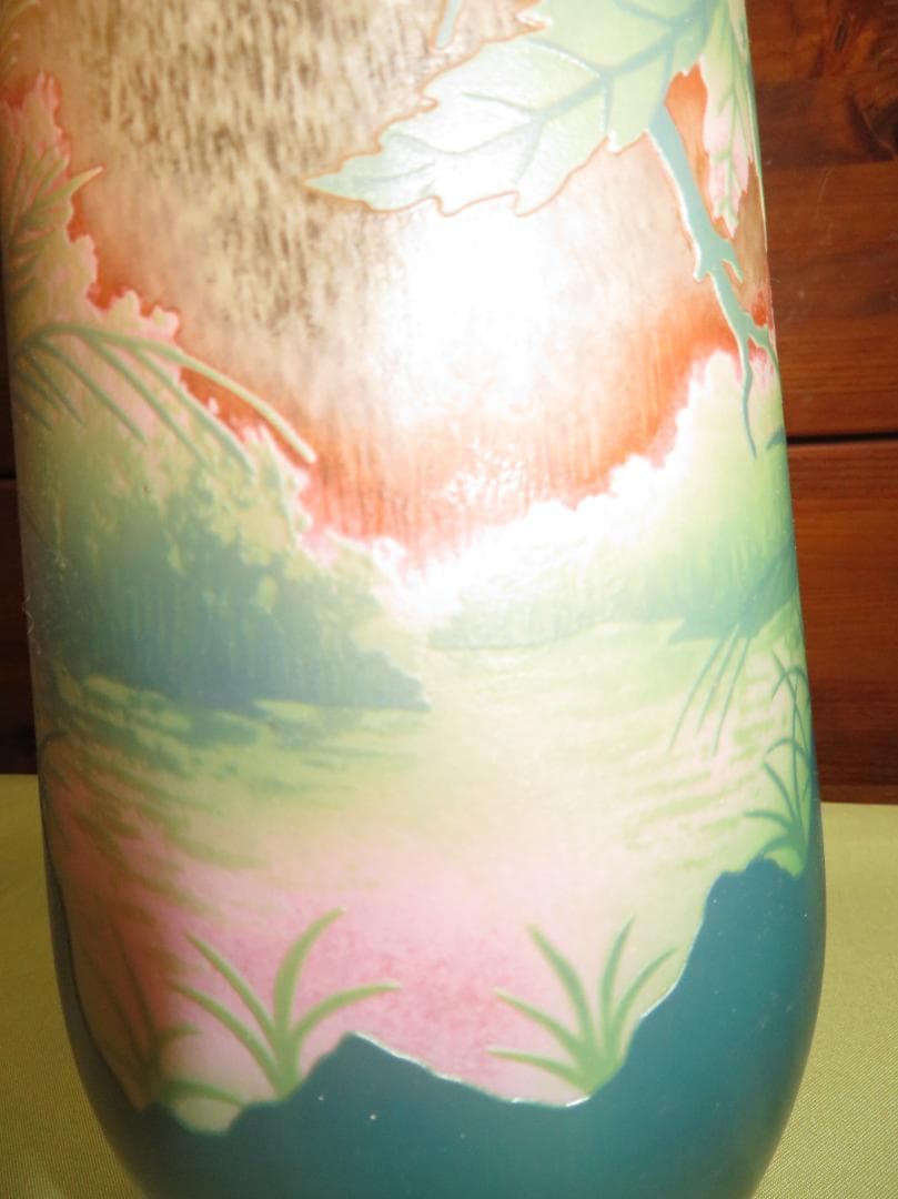 ◆飾り花器　多層被せガラス　酸化腐食彫刻　作者不明◆