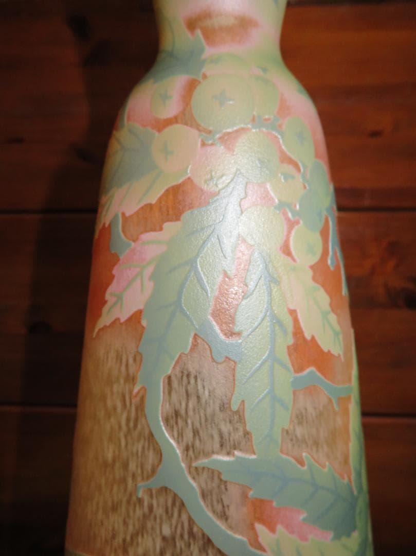 ◆飾り花器　多層被せガラス　酸化腐食彫刻　作者不明◆