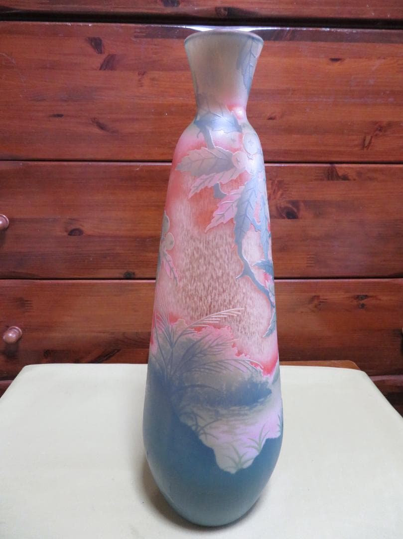 ◆飾り花器　多層被せガラス　酸化腐食彫刻　作者不明◆