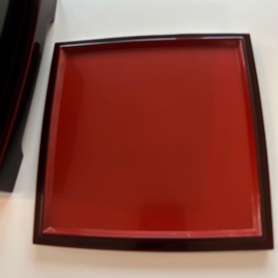 輪島塗　重箱 3段 溜➕半月盆わたぼうし5枚組