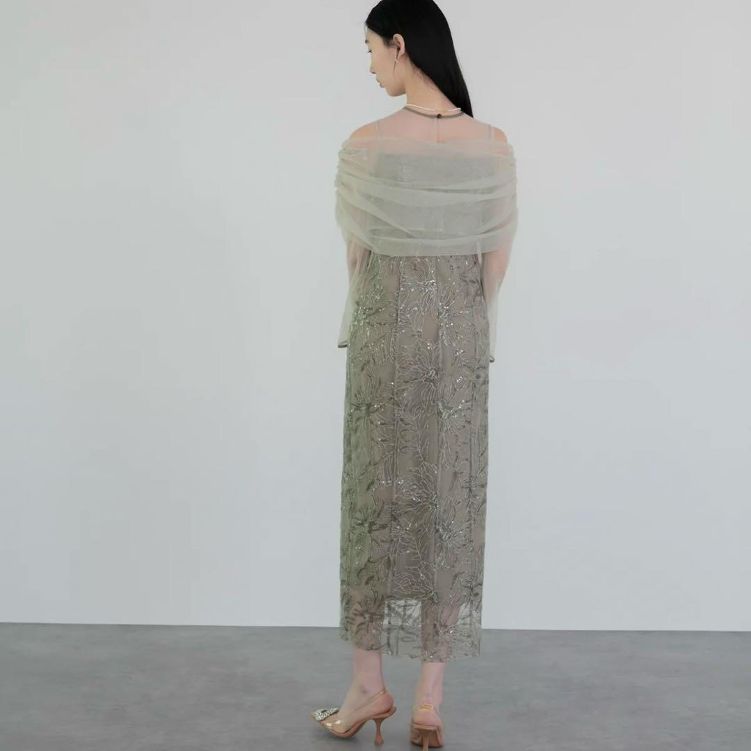 lejaチュールオフショルダー花柄Iラインワンピースドレス