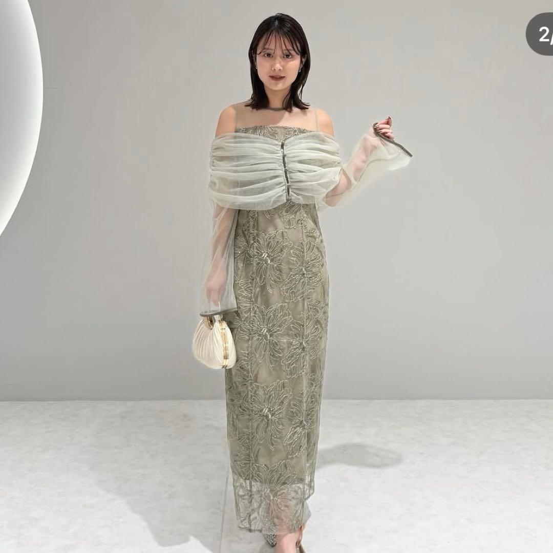 lejaチュールオフショルダー花柄Iラインワンピースドレス