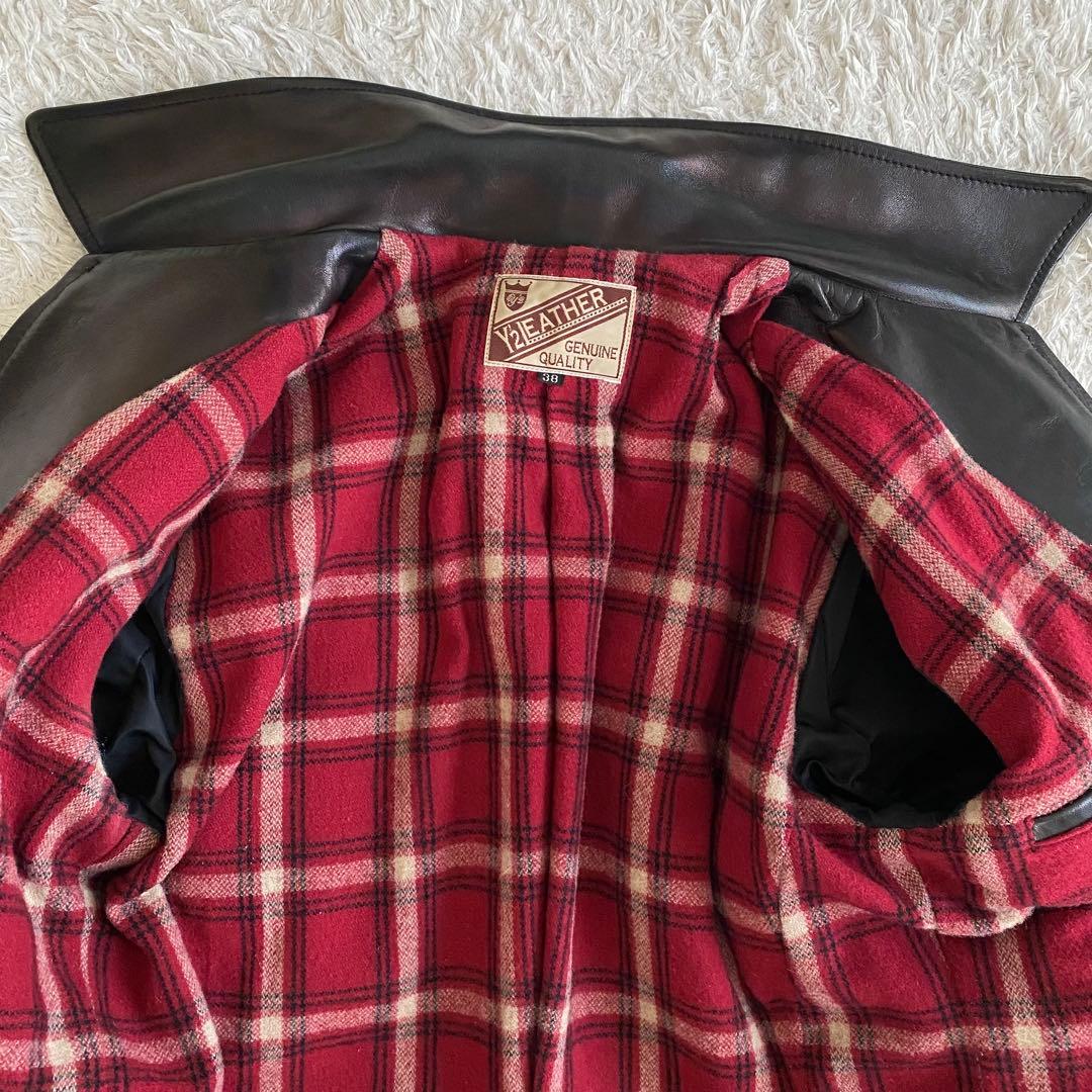 美品/38 Y’2 LEATHER HVR-42 馬革 ライダースジャケット 黒