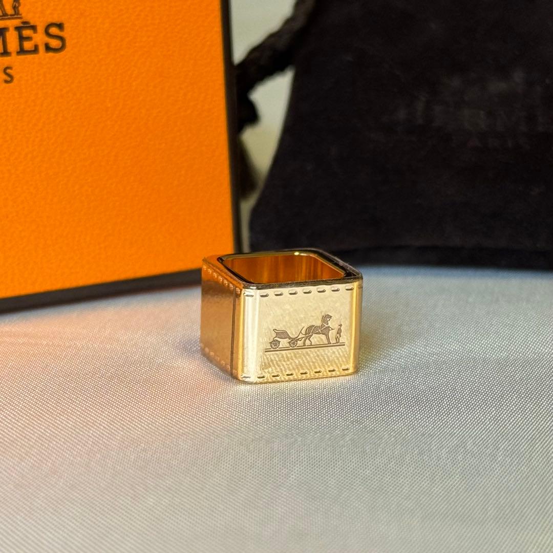 HERMES エルメス ミニ ボルデュック スカーフリング スクエア型 ゴールド