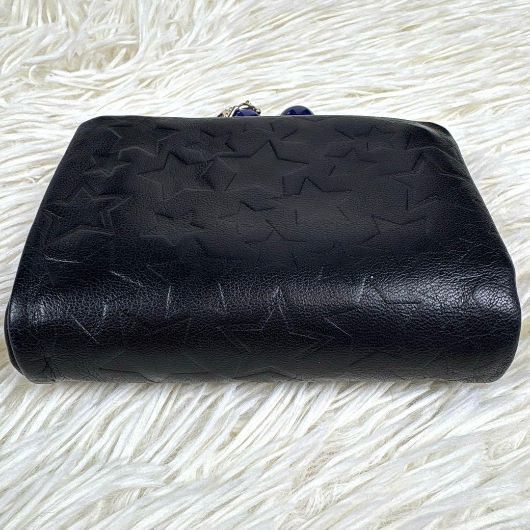 美品、アナスイ、ANNA SUI、ネコ、蝶々、スター柄、二つ折り財布、がま口、黒
