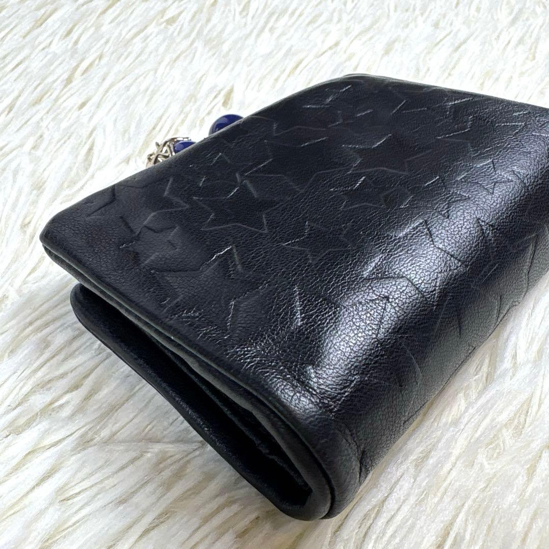 美品、アナスイ、ANNA SUI、ネコ、蝶々、スター柄、二つ折り財布、がま口、黒