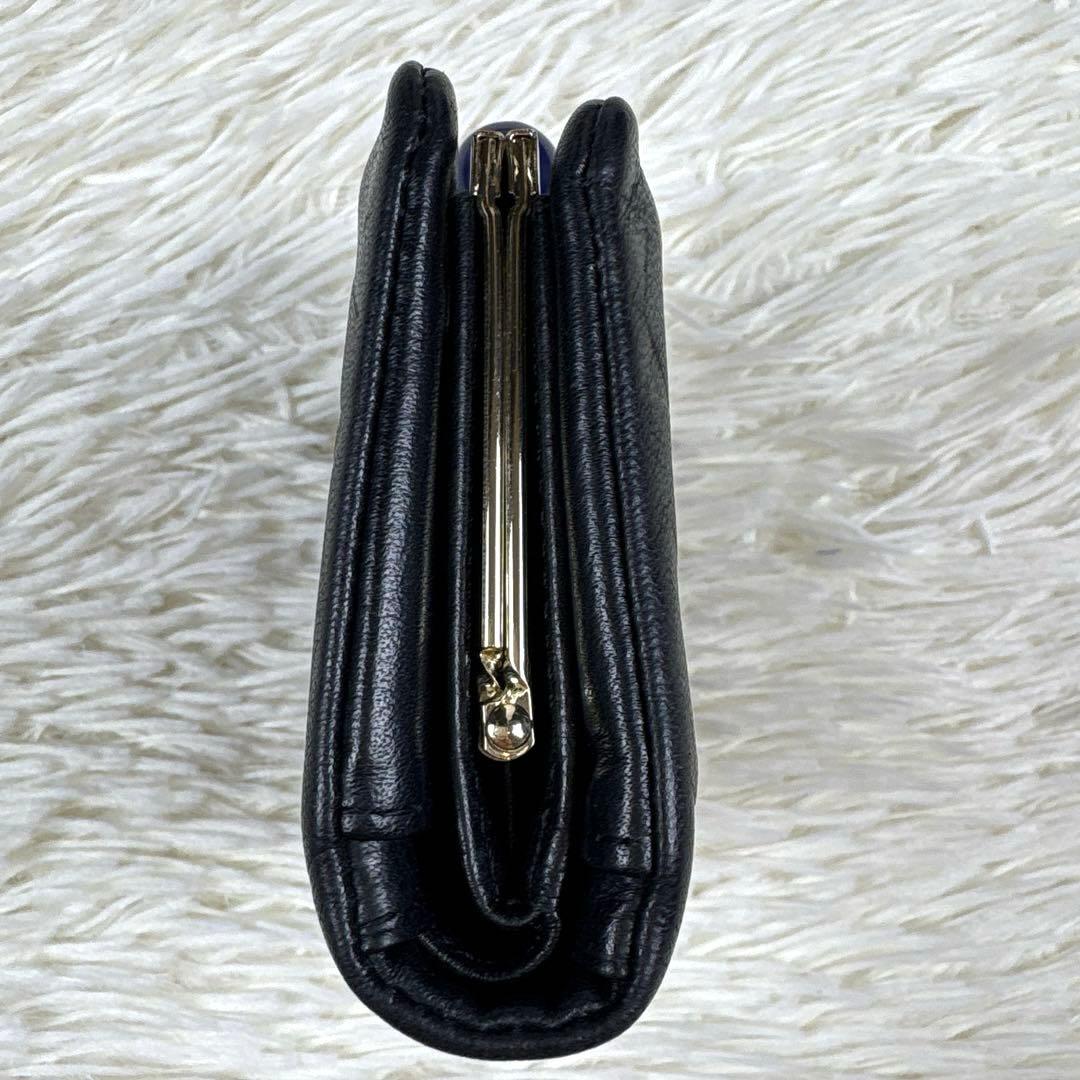 美品、アナスイ、ANNA SUI、ネコ、蝶々、スター柄、二つ折り財布、がま口、黒