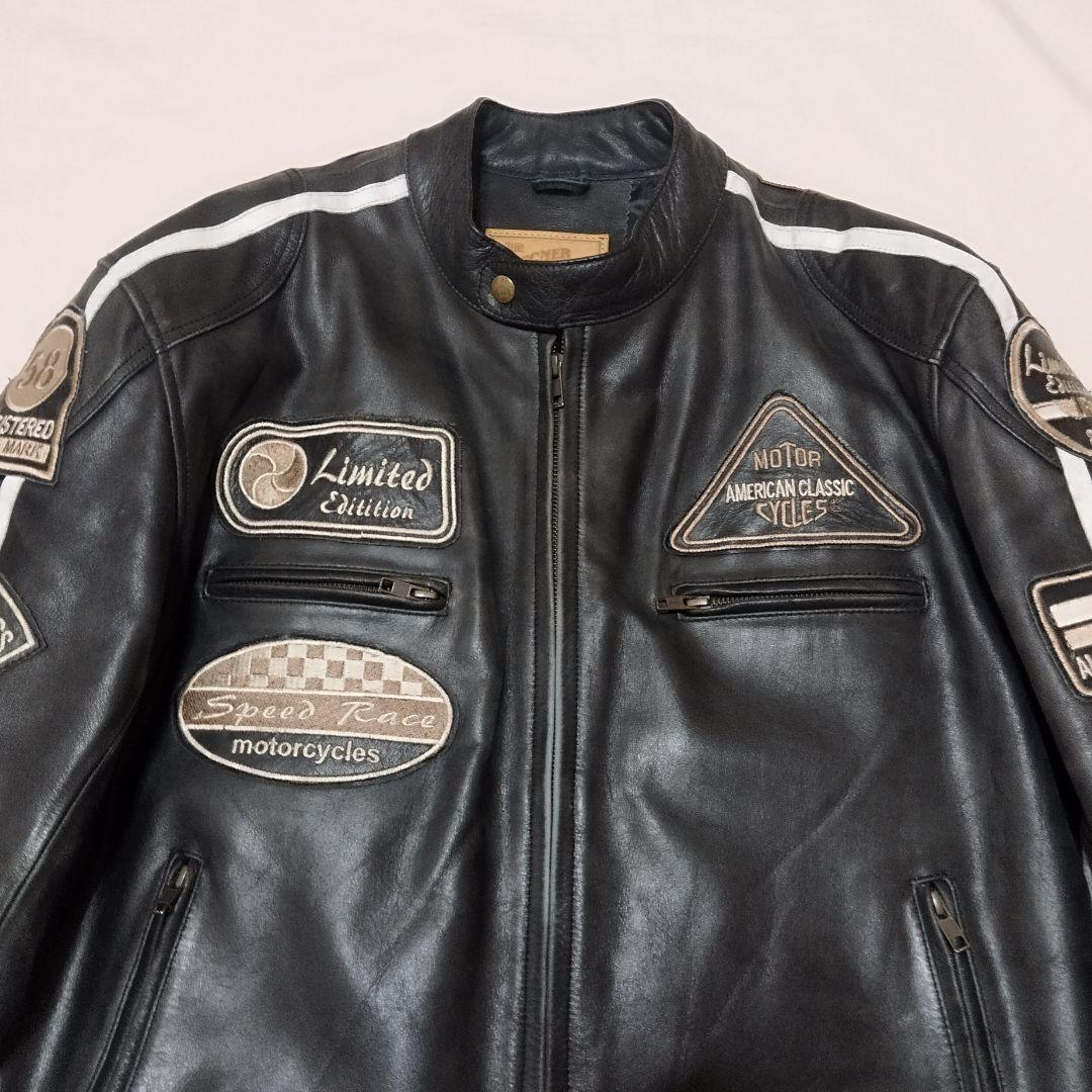 デグナー　ライダースジャケット　ブラック　牛革　ワッペン　キルティング　XL