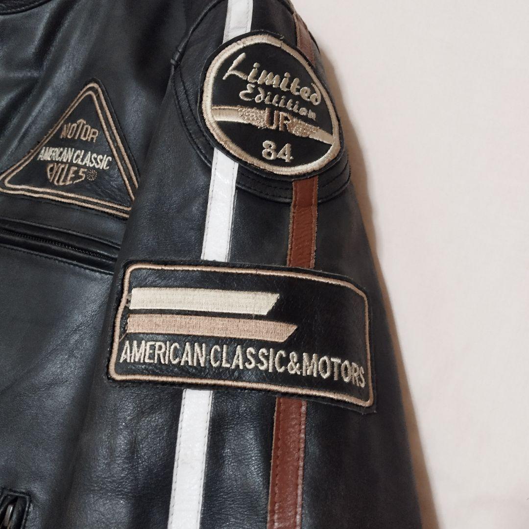 デグナー　ライダースジャケット　ブラック　牛革　ワッペン　キルティング　XL