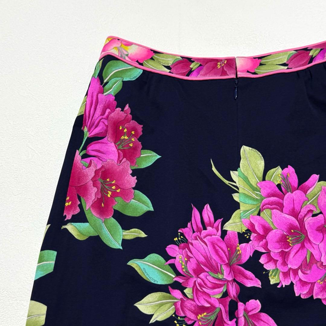 大きいサイズ LEONARD レオナール シルク100％ スカート 花柄 42