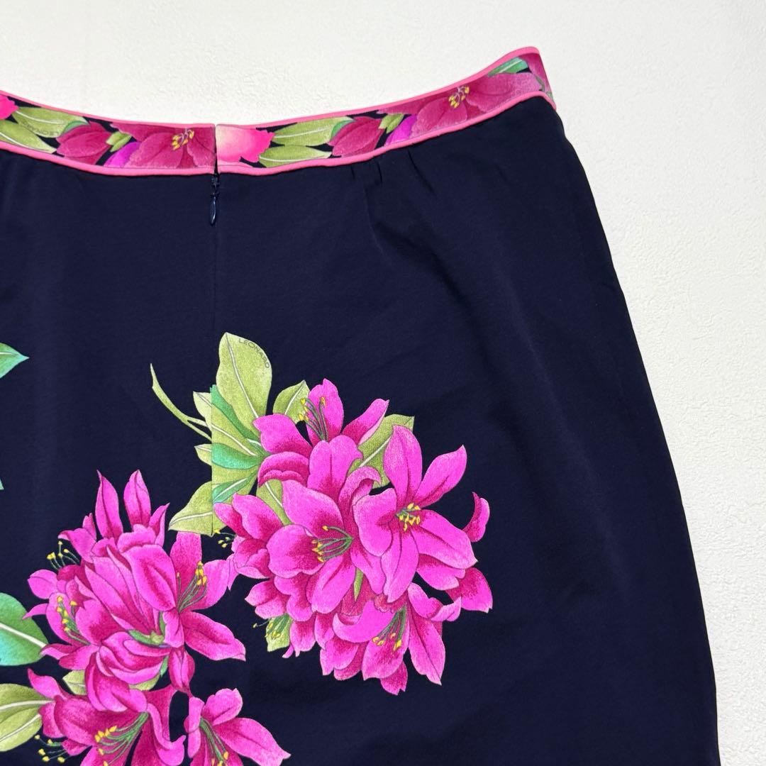 大きいサイズ LEONARD レオナール シルク100％ スカート 花柄 42