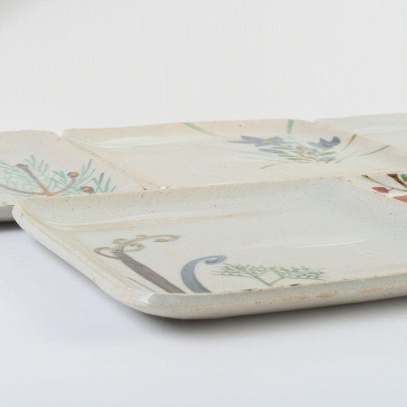 和食器　茶懐石　幸兵衛窯　絵変四方皿　銘々皿　五客　共箱　N　9375