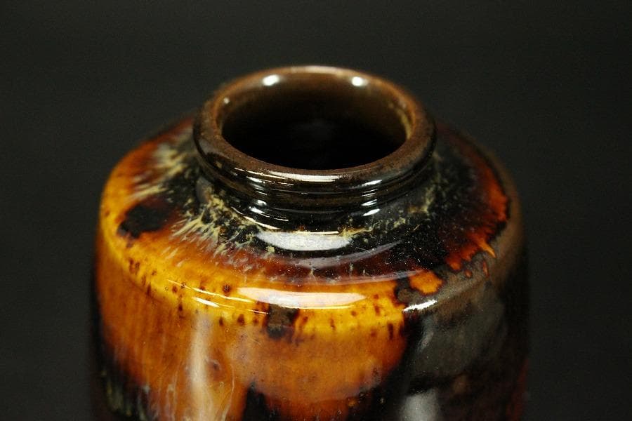 茶道具 肩衝茶入 良蓋 仕服 共箱(RC940)