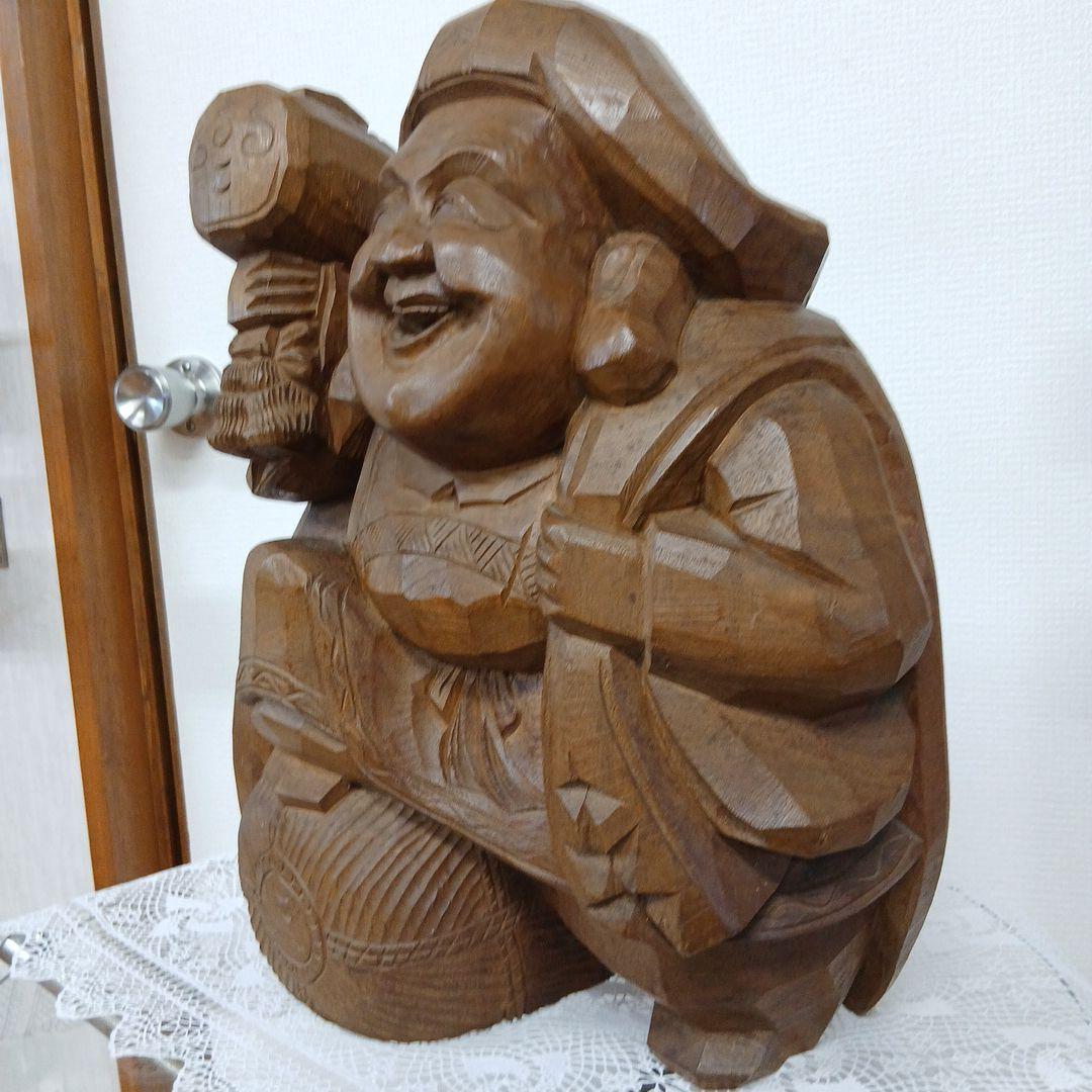 希少大型天然木　恵比寿大黒天　 福の神 彫刻縁起物