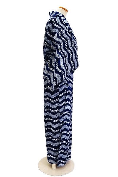 ★専用★美品 浴衣 有松絞り バチ衿 紺 波線 身丈159cm お洒落 夏 伝統