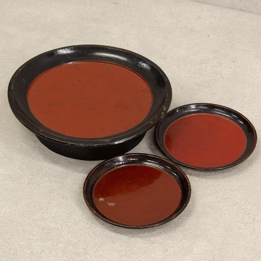 時代 根来塗 盆 皿 3点 民芸（李朝 根来 伊万里）