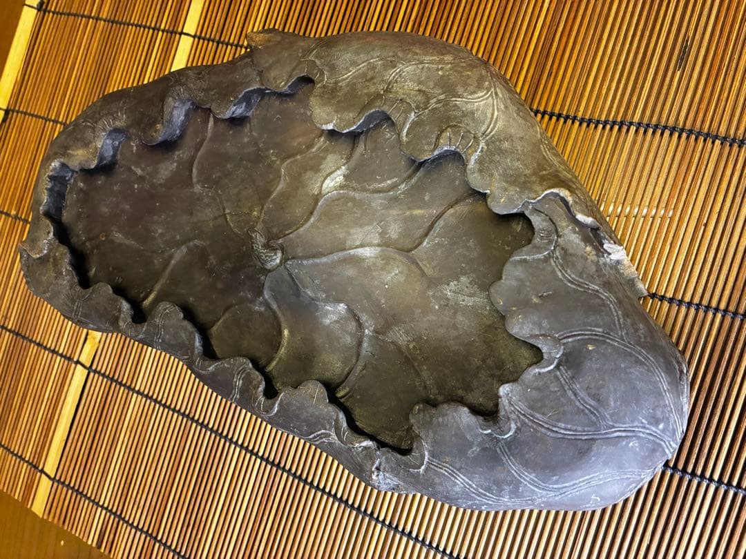 中国文房四宝 端渓硯 龍亀彫刻 蓮葉文 2.5kg