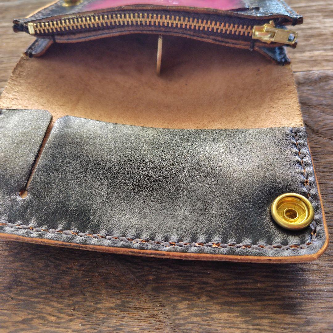 ヒカリさん専用品 チェーン＆小判カン付き トラッカーウォレット 黒×ラベンダー