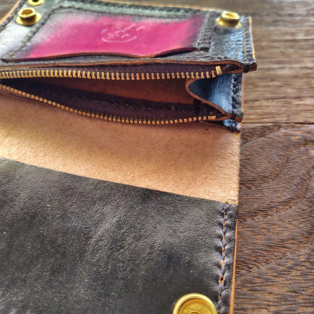 ヒカリさん専用品 チェーン＆小判カン付き トラッカーウォレット 黒×ラベンダー