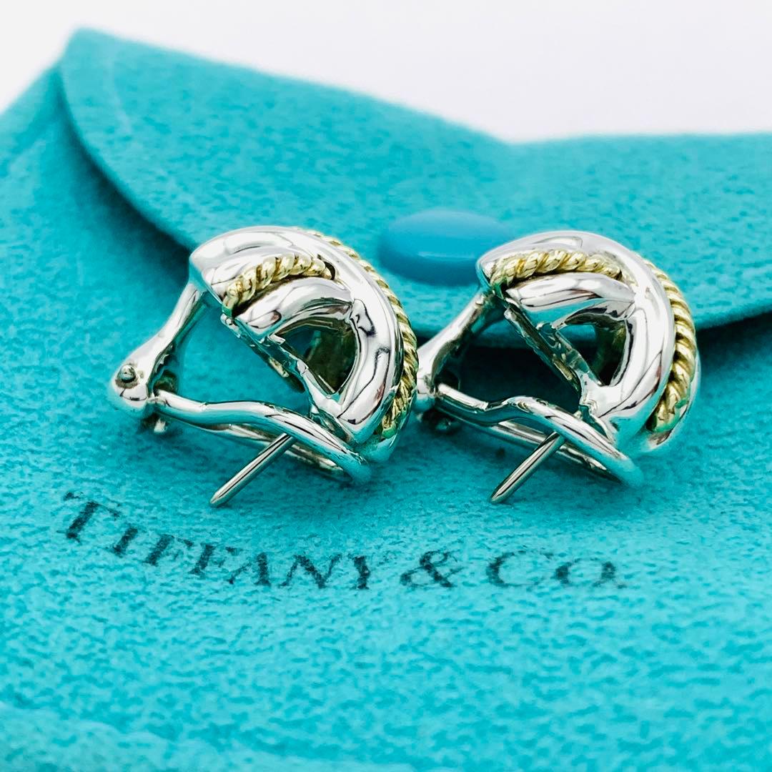 極美品 オールドティファニー シグネチャー コンビ ピアス シルバー k18