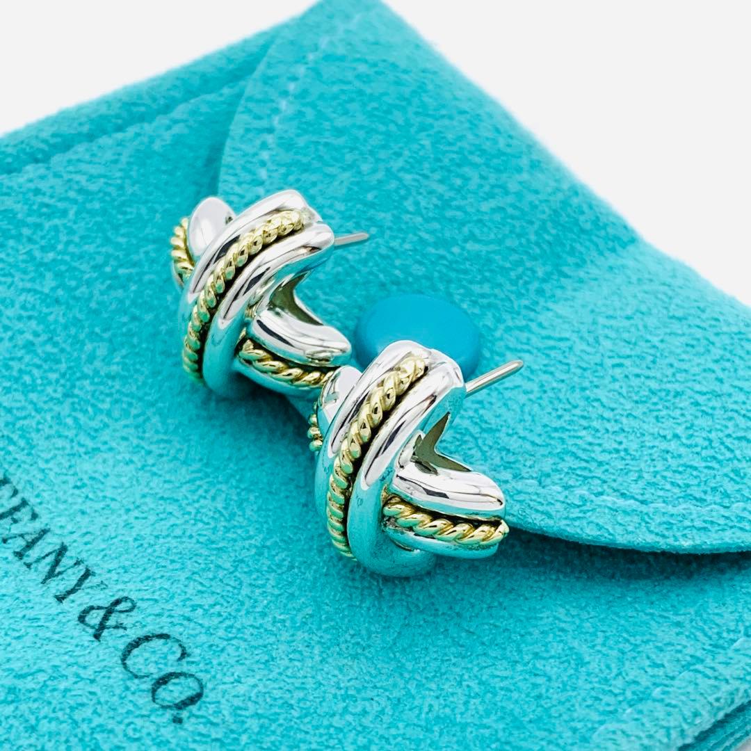 極美品 オールドティファニー シグネチャー コンビ ピアス シルバー k18