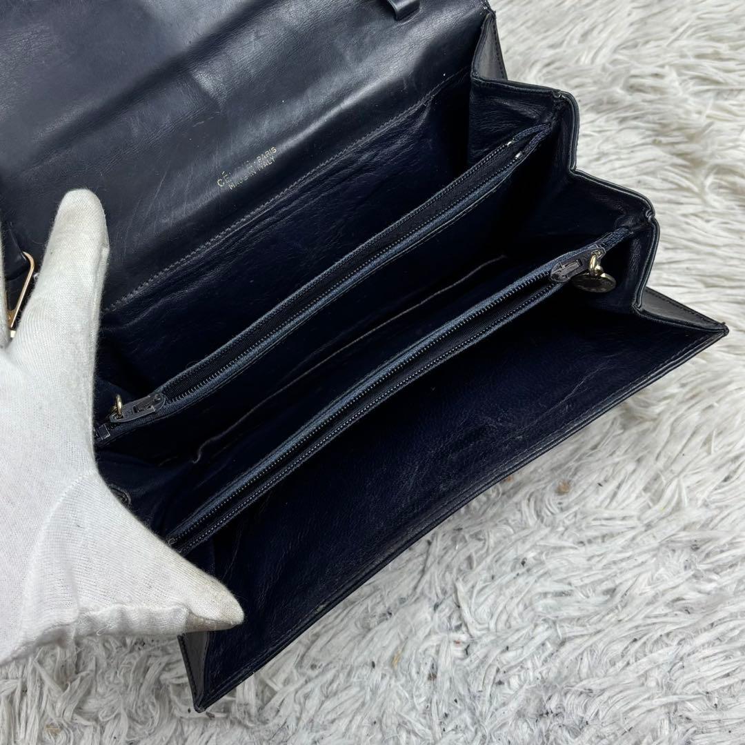 美品 セリーヌ キャンバス ショルダーバッグ Cマカダム ジャッキー ネイビー