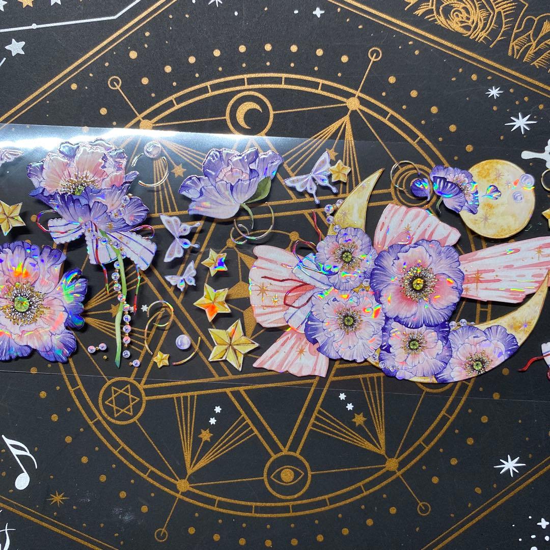 【9149】海外　マステ　中古巻　貝殻光マスキングテープ　お花　月　蝶々　装飾系