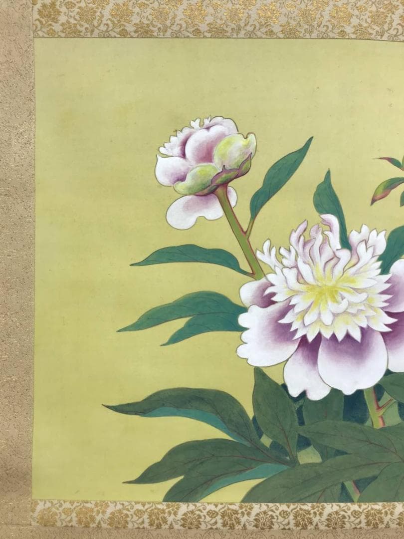 【真作】大村廣陽/芍薬図/シャクヤク図/花図/横物/掛軸☆宝船☆AD-429