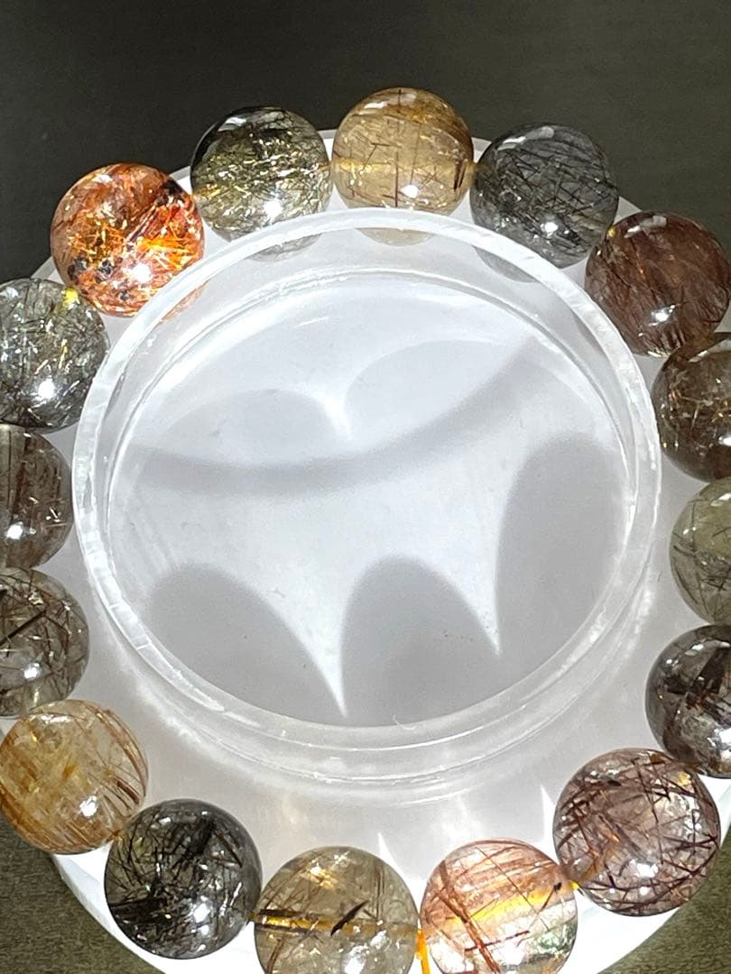 【新入荷】　ミックスタイチンルチルクォーツブレス12.9〜13.9㎜大玉（新品）