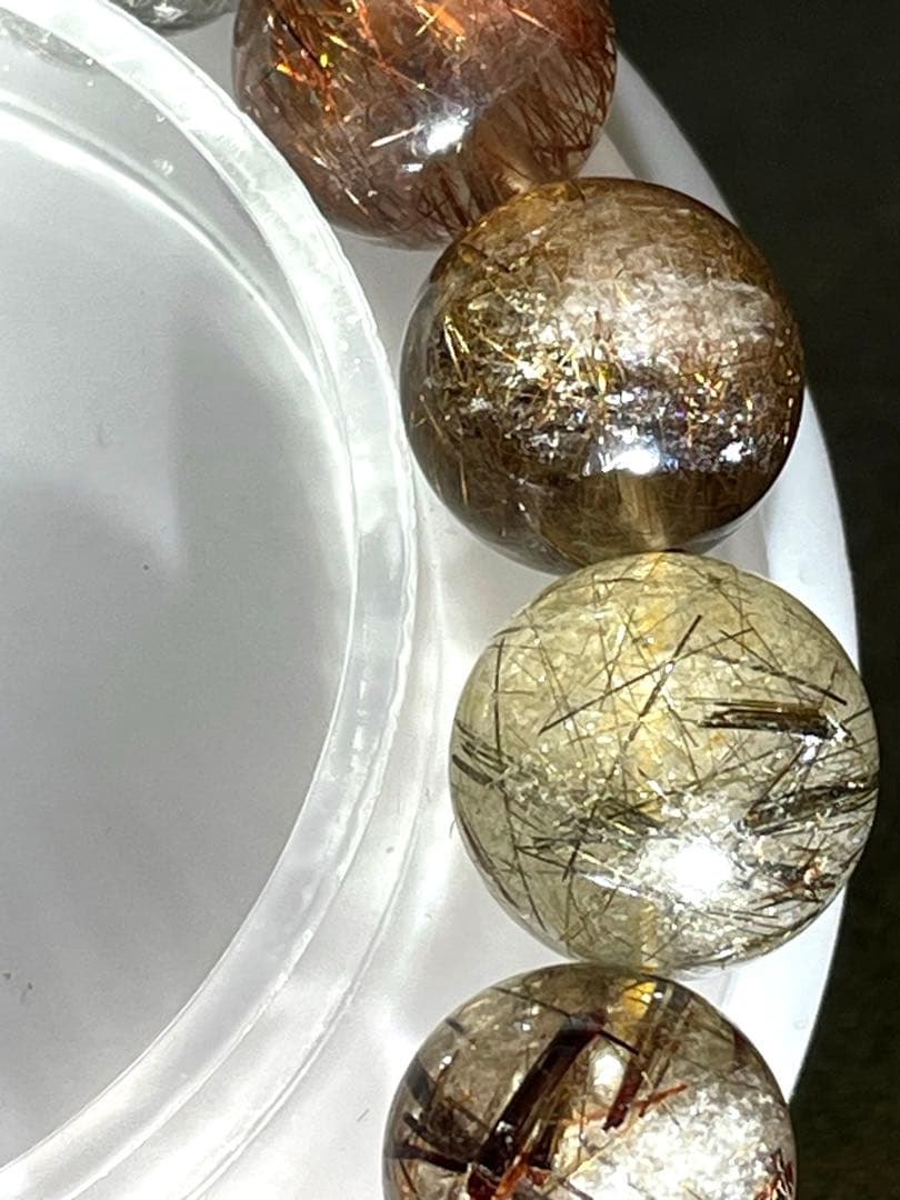 【新入荷】　ミックスタイチンルチルクォーツブレス12.9〜13.9㎜大玉（新品）