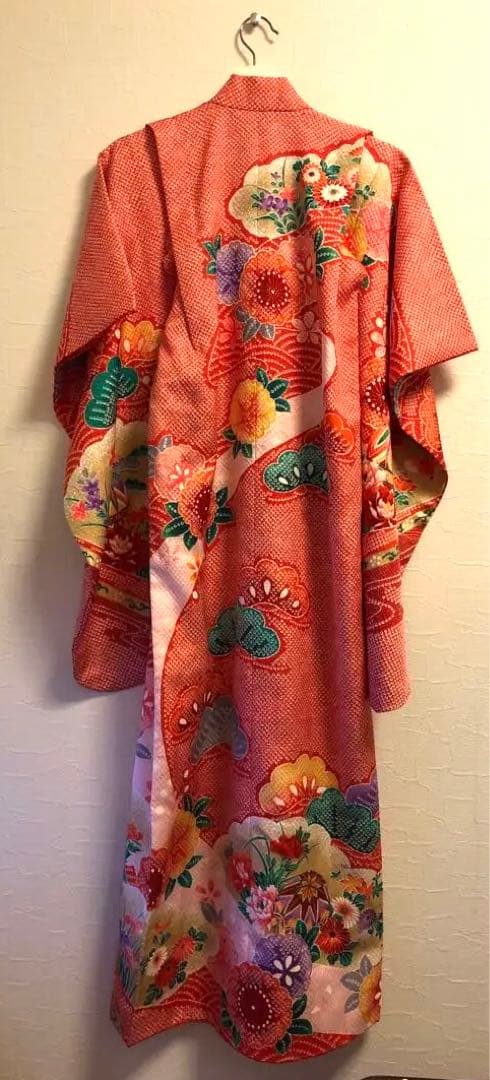 美品　絞り柄　赤　花柄　着物 七五三　7歳　女の子
