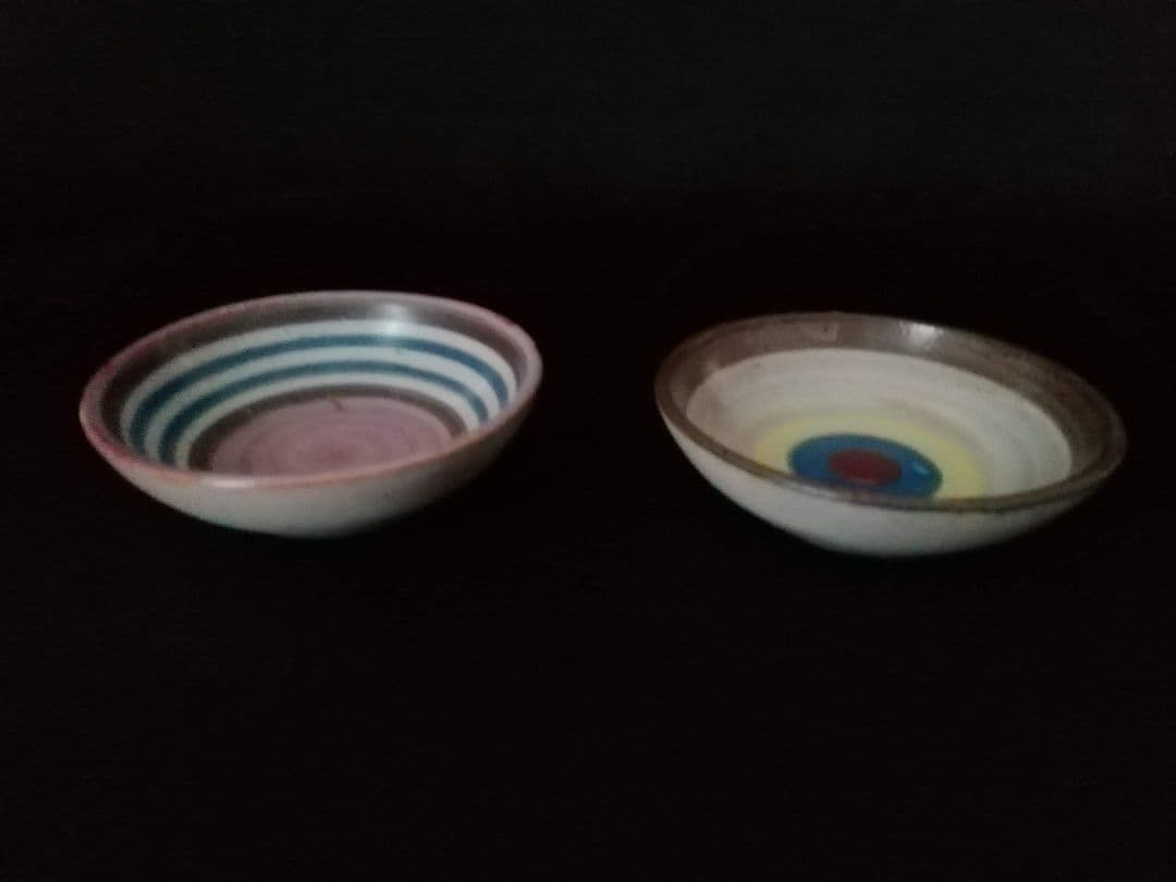 超レア　逸品　マジョリカ古窯　色絵輪線紋小皿　10客　明治期　時代箱付き