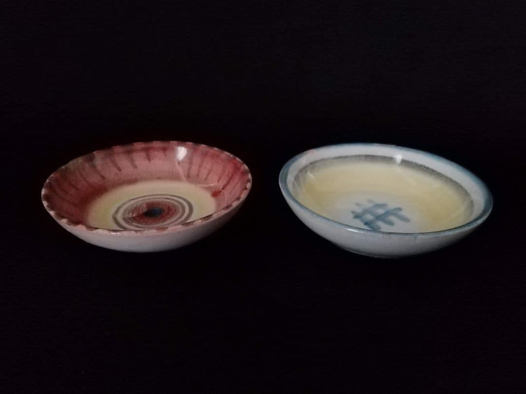 超レア　逸品　マジョリカ古窯　色絵輪線紋小皿　10客　明治期　時代箱付き