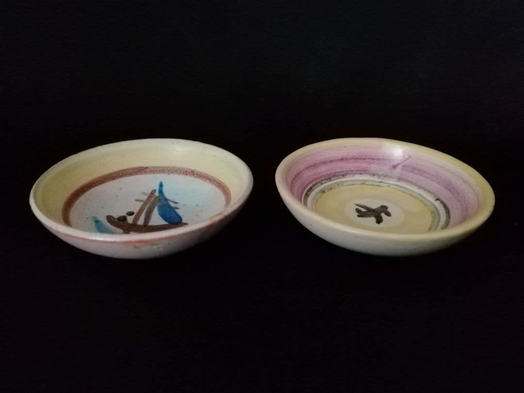 超レア　逸品　マジョリカ古窯　色絵輪線紋小皿　10客　明治期　時代箱付き