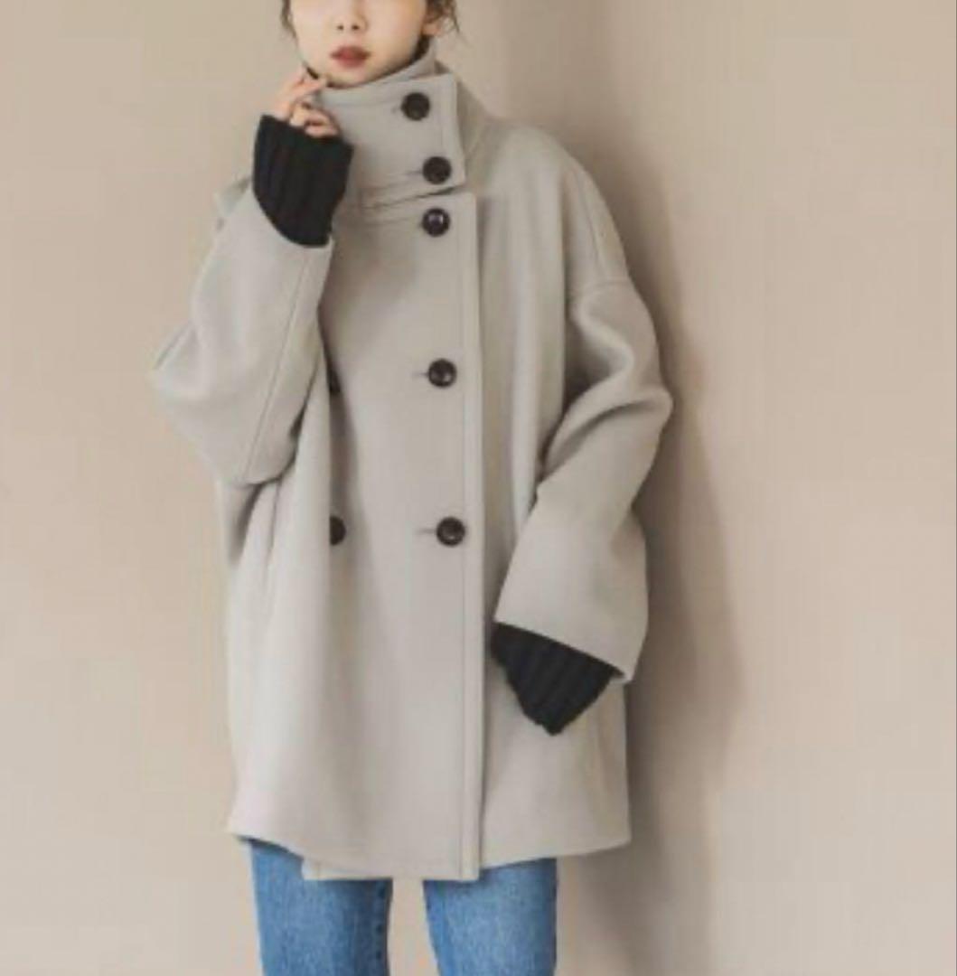 Noble スタンドカラーオーバーコート ベージュ