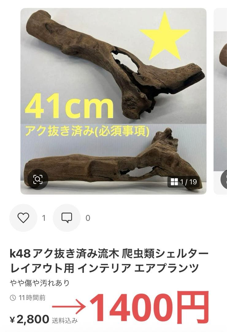 k42アク抜き済み流木 爬虫類シェルター レイアウト用 インテリア エアプランツ