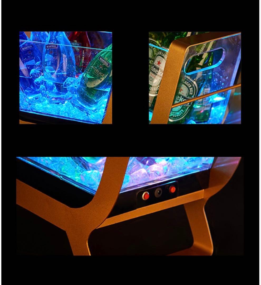 光る ワインクーラー 大型 長方形 台座付き マルチカラー 充電式 アクリル製